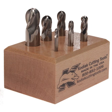 Kodiak Cutting Tools 4 Flute Stub Ball Nose Carbide End Mill Set, 6pc 1/8-1/2 56310028